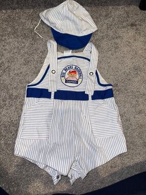 Captain 'Big Bears Baseball' Blue-Trim Baby Striped Romper with Hat